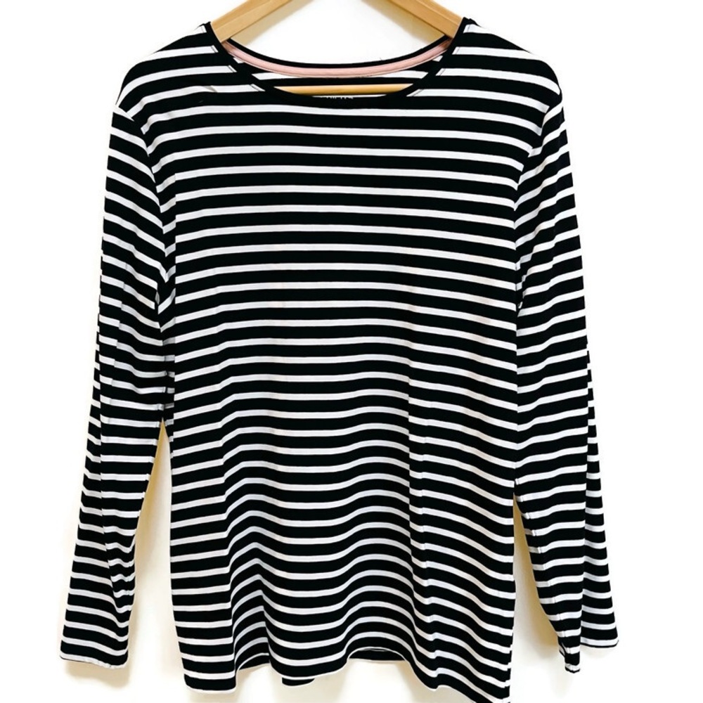 Chico's‎ The Ultimate Tee Long Sleeve Black & White Striped Top, Size Large